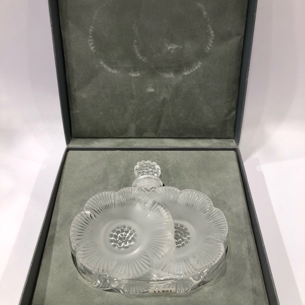 Lalique Vintage Rare 2 FLEURS PERFUME Crystal BOTTLE Signed Original Box - Picture 9 of 15